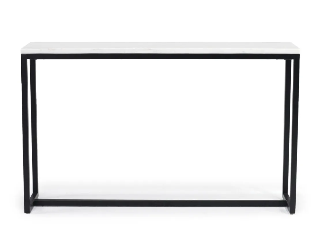 Mor Furniture Torin Sofa Table In White Marble/Black
