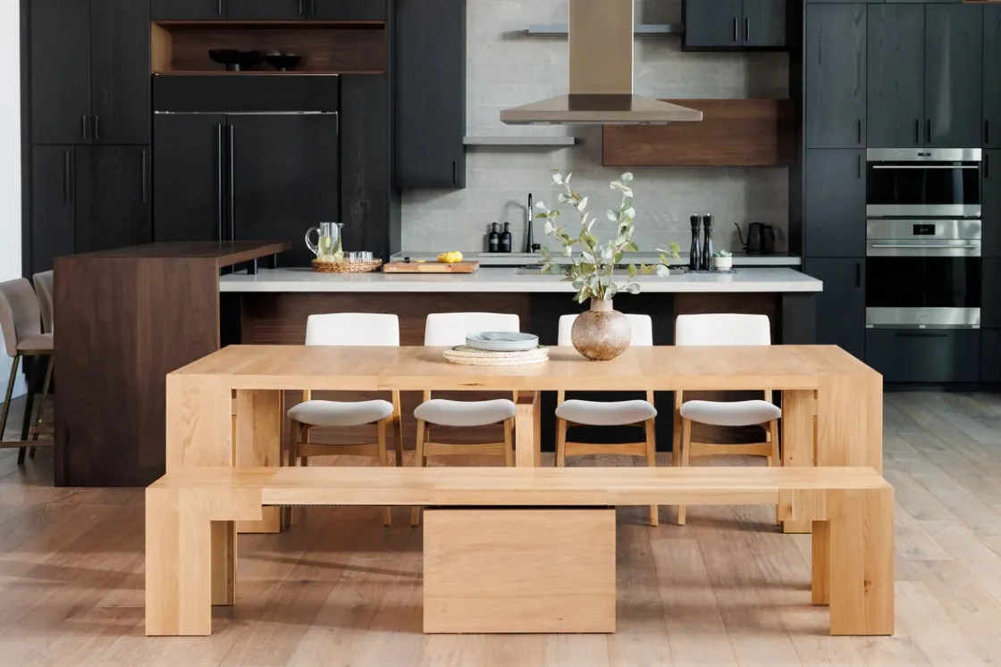 Mor Furniture Transformer Extendable Dining Table, 4 Chairs & Bench In Scandinavian Oak
