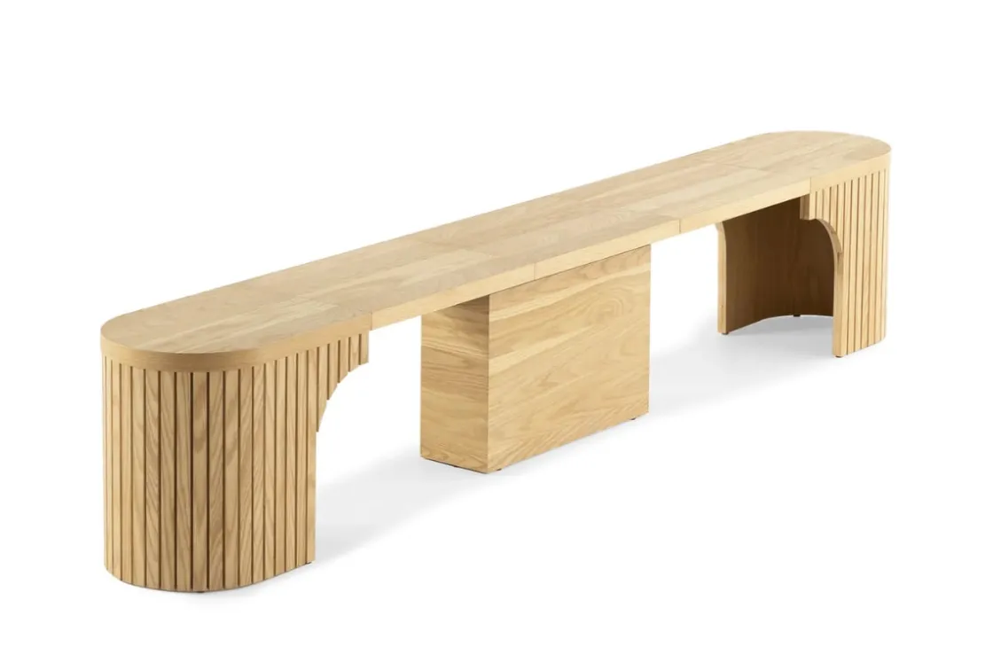 Mor Furniture Transformer Round Extendable Dining Bench In Smoked Hickory Dark Gray