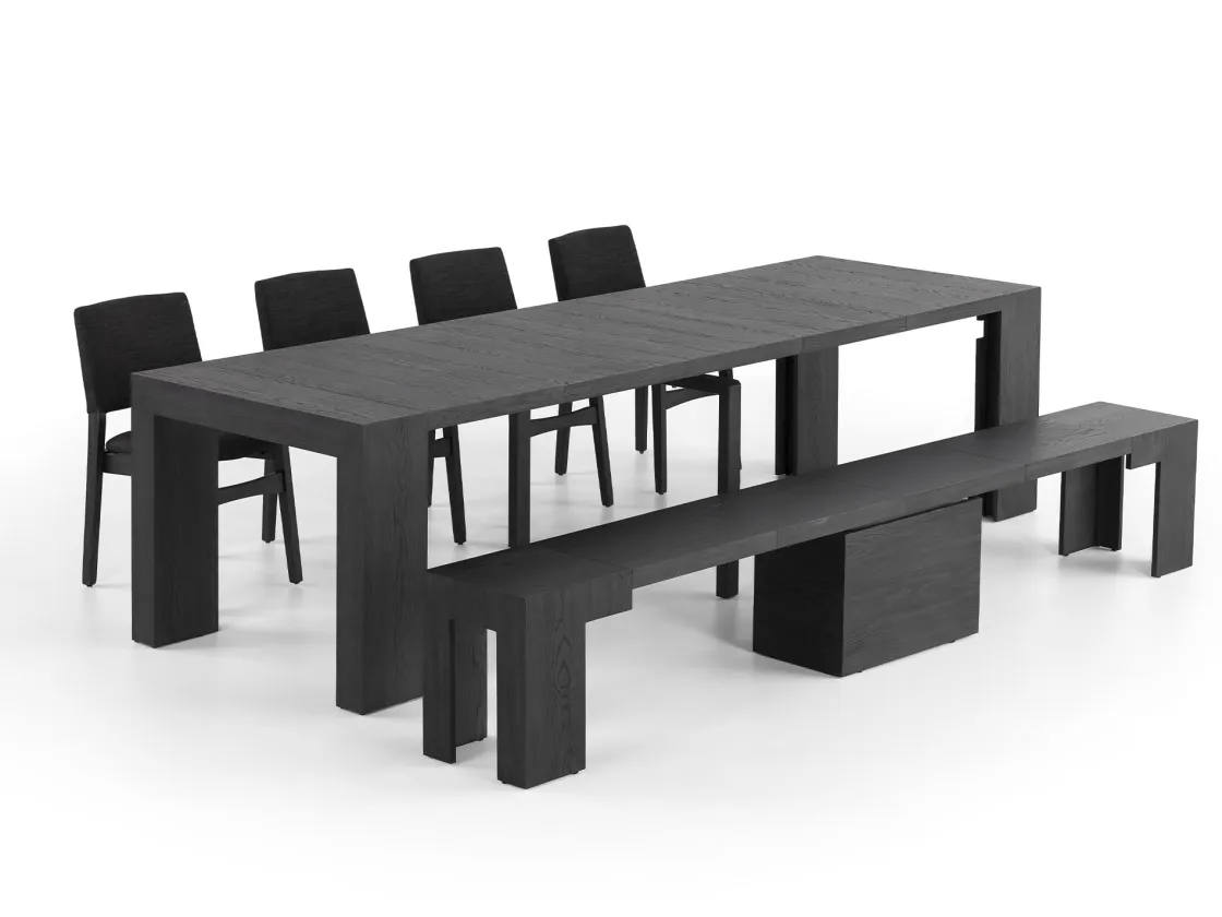 Mor Furniture Transformer Round Extendable Dining Bench In Smoked Hickory Dark Gray