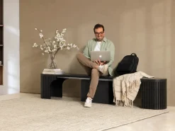 Mor Furniture Transformer Round Extendable Dining Bench In Smoked Hickory Dark Gray