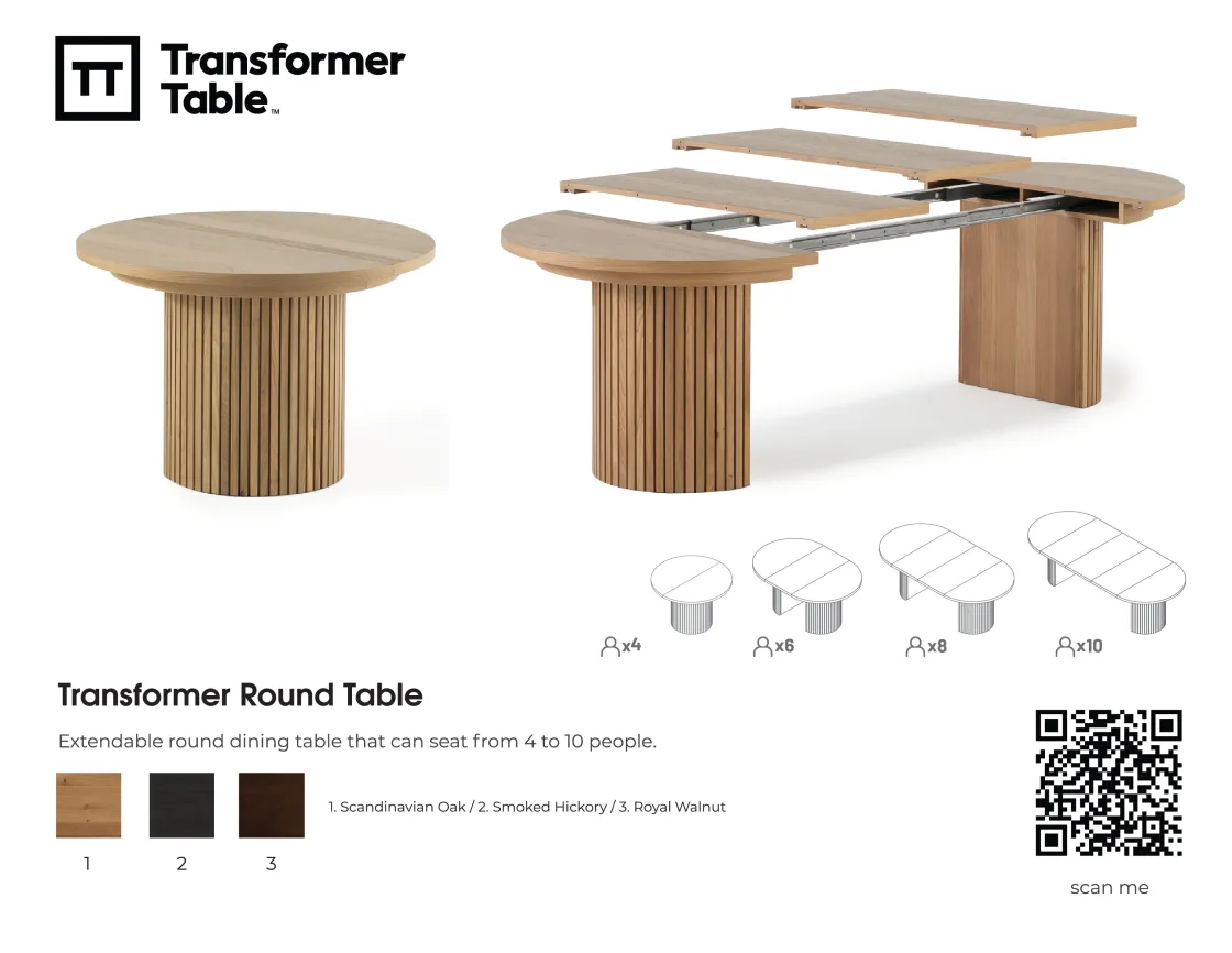 Mor Furniture Transformer Round Extendable Dining Table & 4 Chairs In Scandinavian Oak