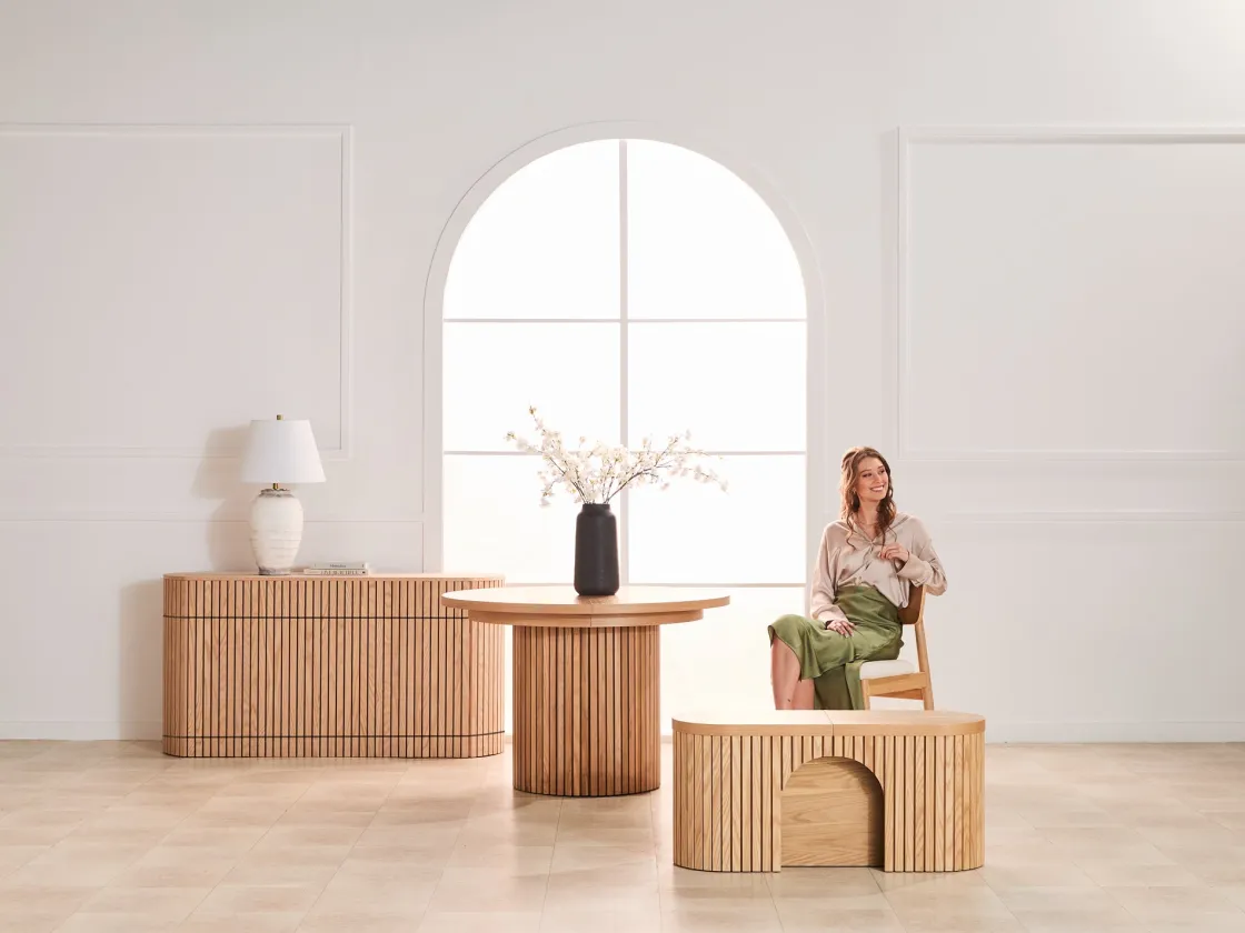 Mor Furniture Transformer Round Server In Scandinavian Oak