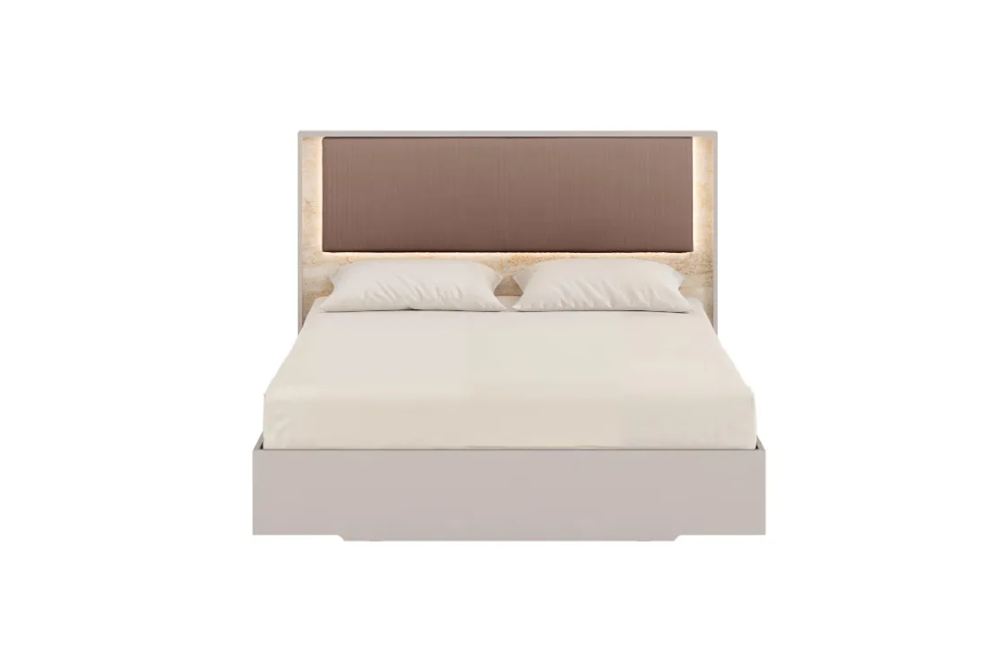 Mor Furniture Tullia Upholstered Panel Bed In Pearl Line/Eco Stone, Queen