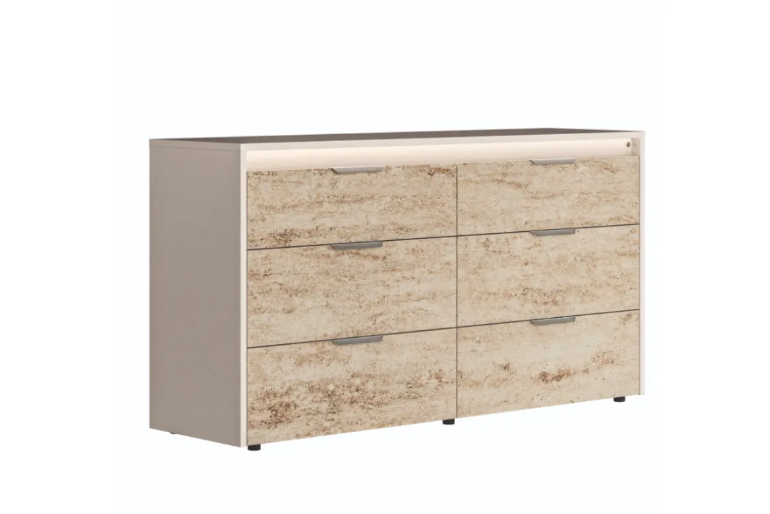 Mor Furniture Tullia Upholstered Panel Bed, Dresser, Mirror & Nightstand In Pearl Line/Eco Stone, Queen