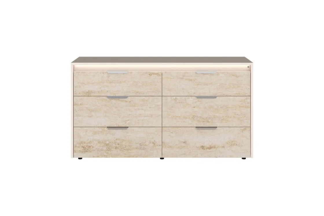 Mor Furniture Tullia Upholstered Panel Bed, Dresser, Mirror & Nightstand In Pearl Line/Eco Stone, Queen