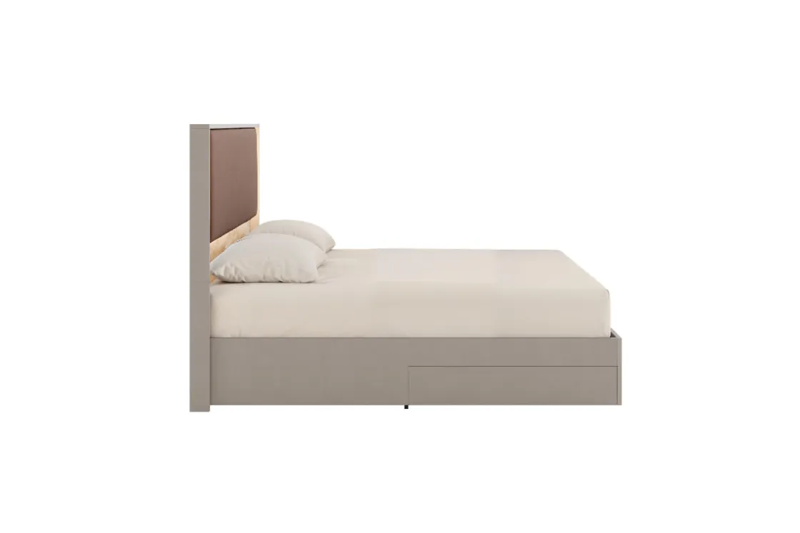 Mor Furniture Tullia Upholstered Panel Bed W/ Storage In Pearl Line/Eco Stone, Queen