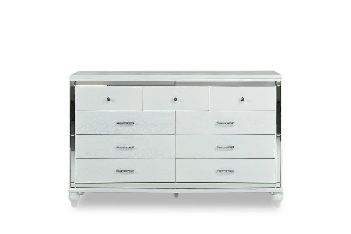 Mor Furniture Valentino Panel Bed, Dresser, Mirror & Nightstand In Silver, Twin