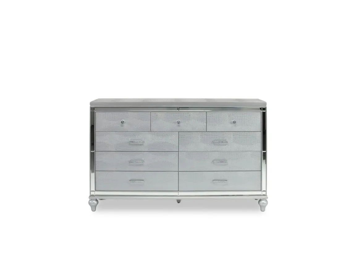 Mor Furniture Valentino Panel Bed, Dresser, Mirror & Nightstand In Silver, Twin