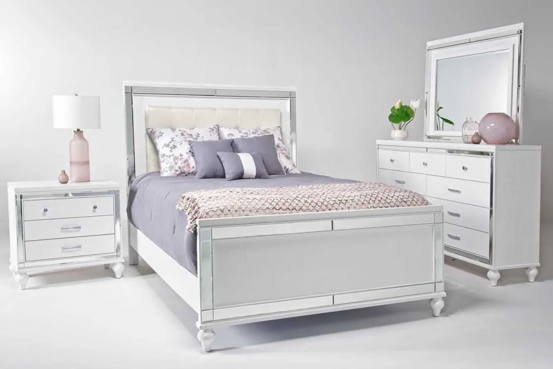 Mor Furniture Valentino Panel Bed, Dresser, Mirror & Nightstand In Silver, Twin