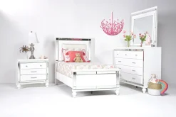 Mor Furniture Valentino Panel Bed, Dresser, Mirror & Nightstand In Silver, Twin