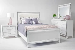 Mor Furniture Valentino Panel Bed, Dresser, Mirror & Nightstand In Silver, Twin