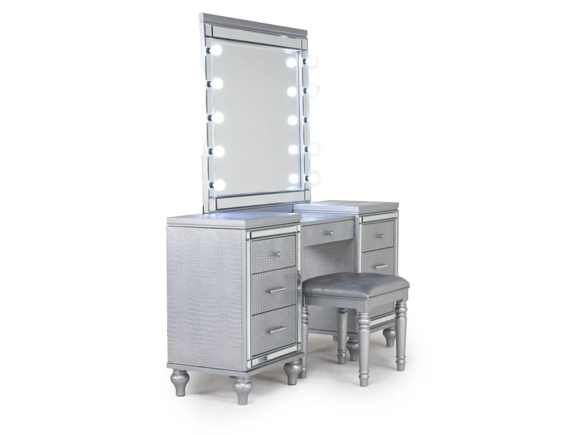 Mor Furniture Valentino Vanity, Mirror & Stool In Silver