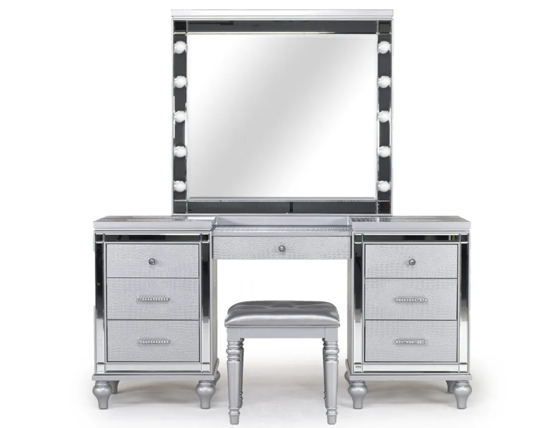 Mor Furniture Valentino Vanity, Mirror & Stool In Silver