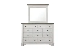 Mor Furniture Valley Ridge Panel Bed, Dresser, Mirror & Nightstand In White Gray Finish, Queen