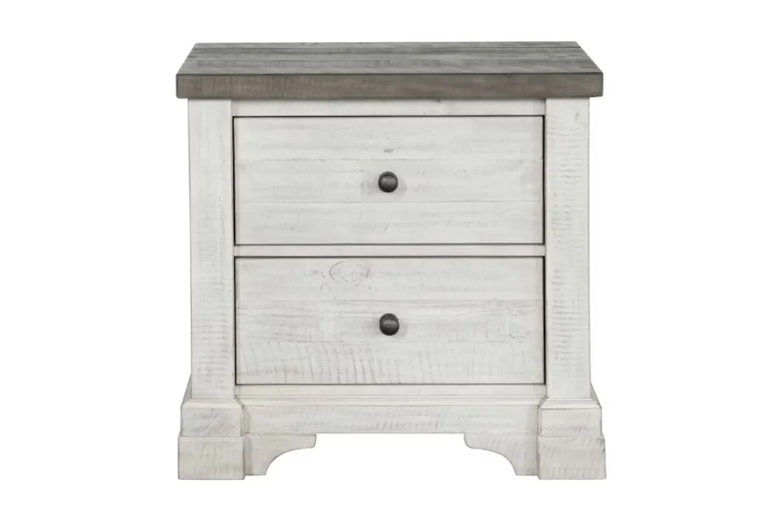 Mor Furniture Valley Ridge Panel Bed, Dresser, Mirror & Nightstand In White Gray Finish, Queen