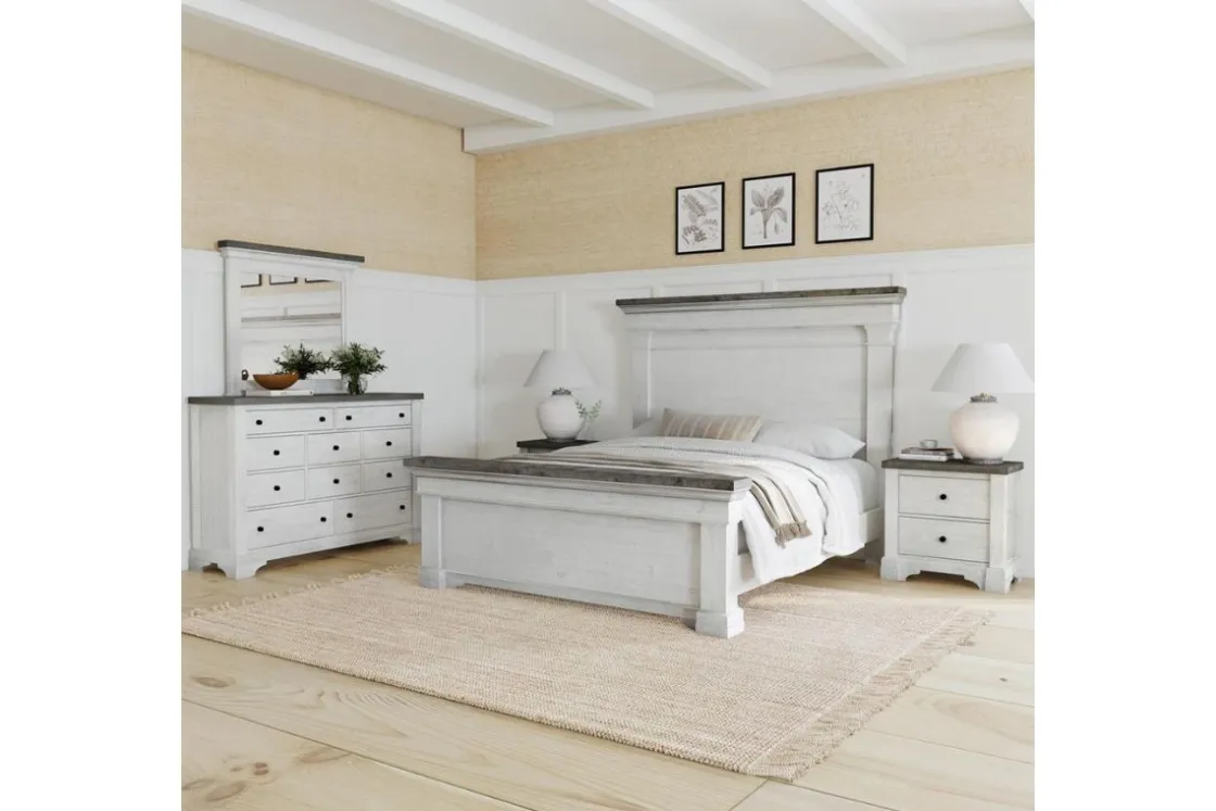 Mor Furniture Valley Ridge Panel Bed In White Gray Finish, Queen