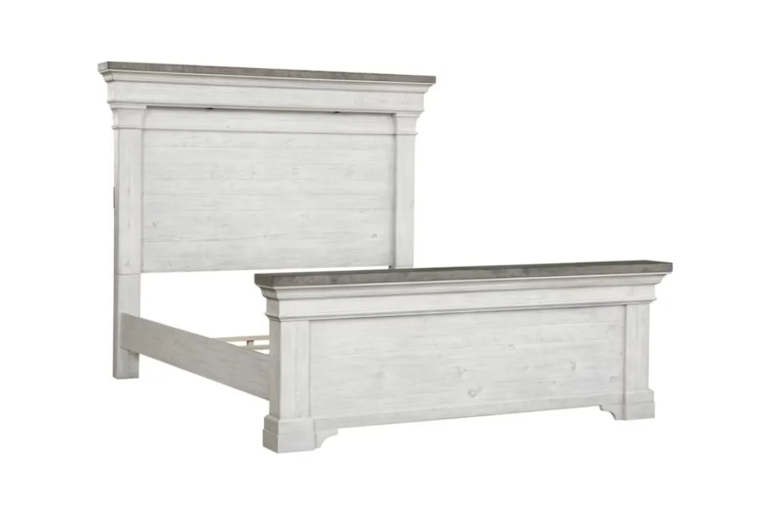 Mor Furniture Valley Ridge Panel Bed In White Gray Finish, Queen