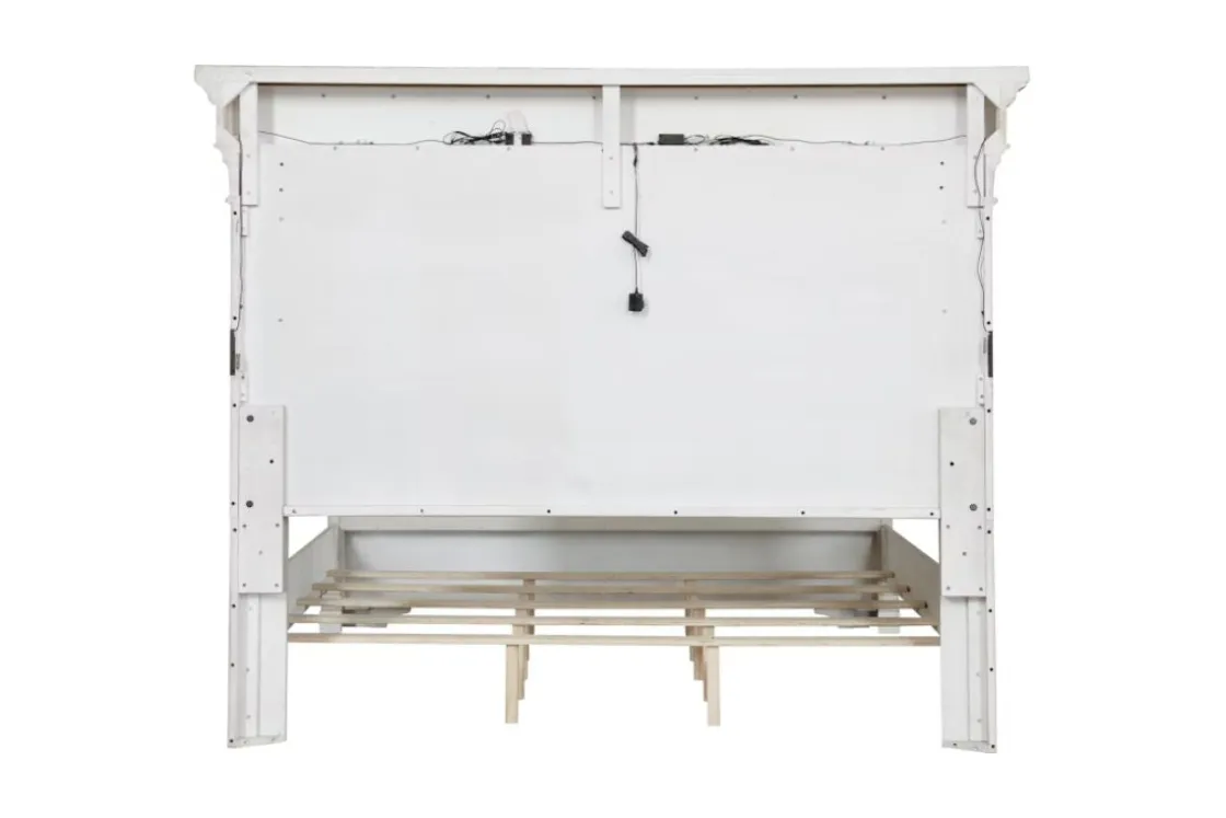 Mor Furniture Valley Ridge Panel Bed In White Gray Finish, Queen