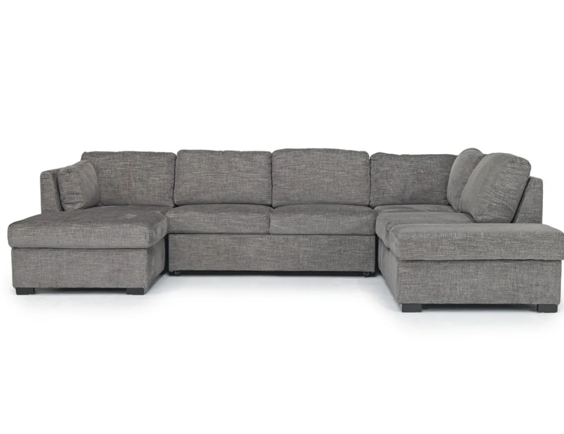 Mor Furniture Vivian Full Pullout Dual Chaise Sectional In Gray Fabric, Right Facing