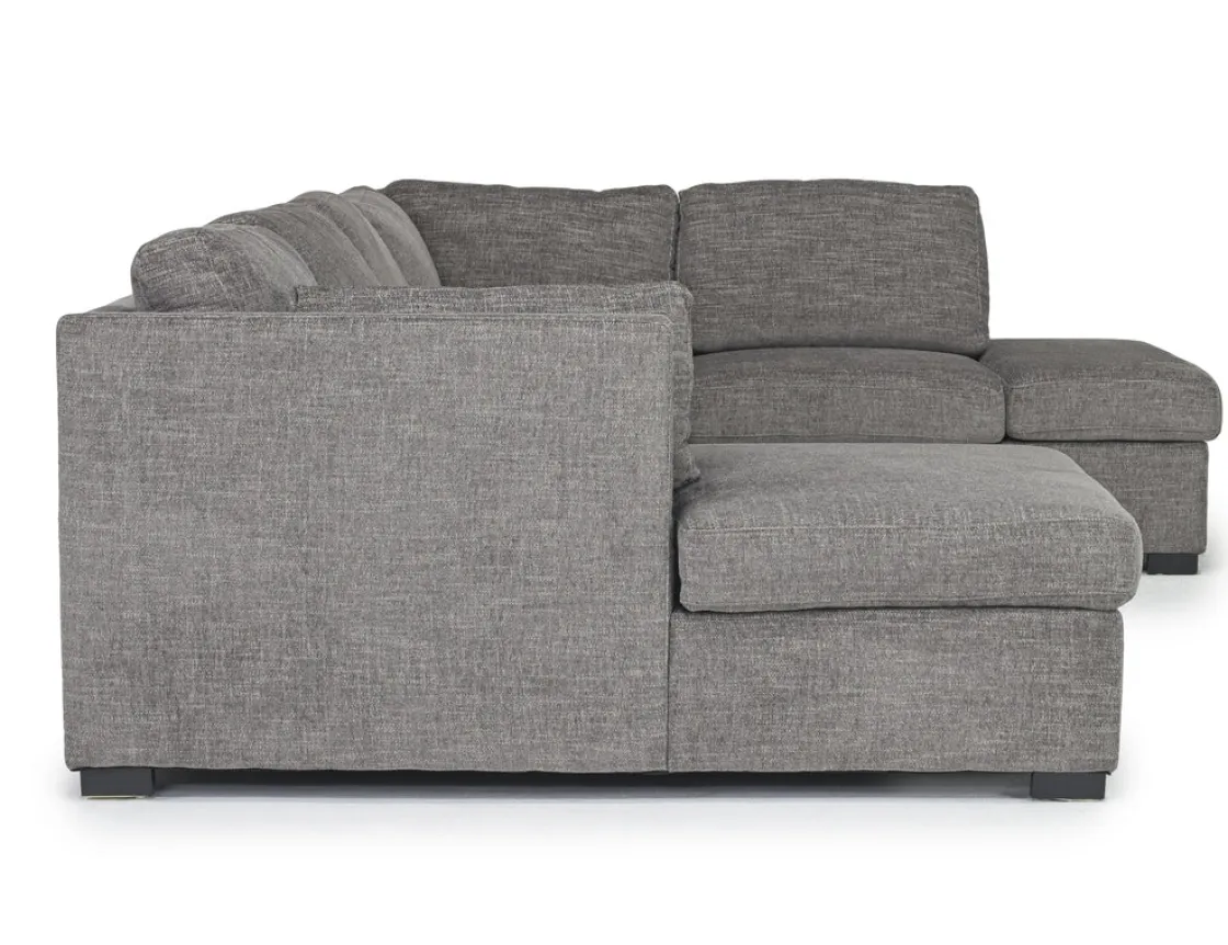 Mor Furniture Vivian Full Pullout Dual Chaise Sectional In Gray Fabric, Right Facing