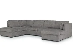 Mor Furniture Vivian Full Pullout Dual Chaise Sectional In Gray Fabric, Right Facing