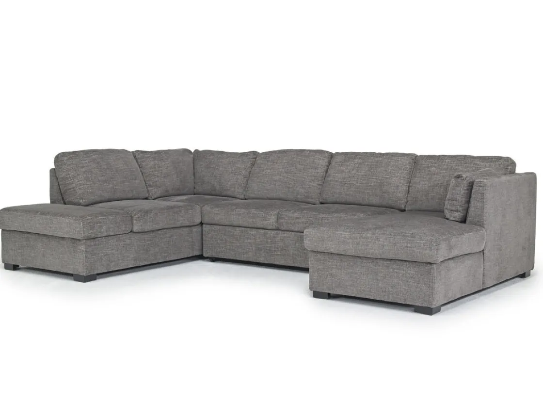 Mor Furniture Vivian Full Pullout Dual Chaise Sectional In Gray Fabric, Right Facing