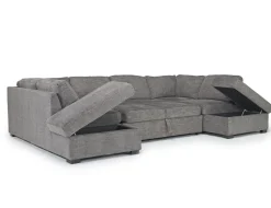 Mor Furniture Vivian Full Pullout Dual Chaise Sectional In Gray Fabric, Right Facing
