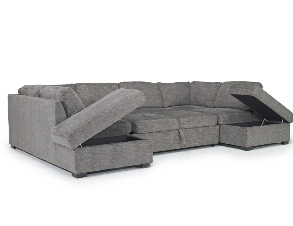 Mor Furniture Vivian Full Pullout Dual Chaise Sectional In Gray Fabric, Right Facing