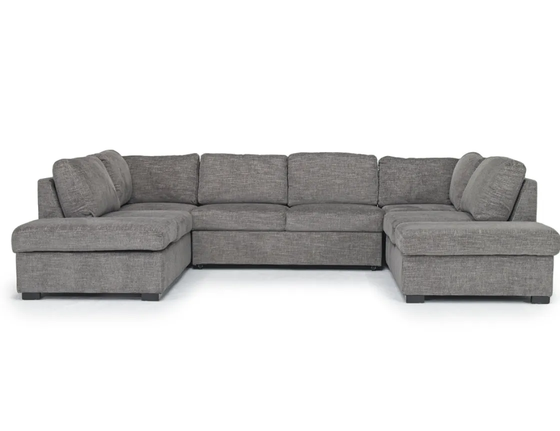 Mor Furniture Vivian Full Pullout Dual Chaise Sectional In Gray Fabric, Right Facing
