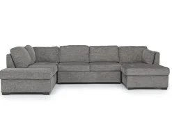 Mor Furniture Vivian Full Pullout Dual Chaise Sectional In Gray Fabric, Right Facing