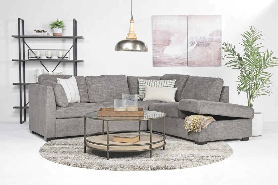 Mor Furniture Vivian Full Pullout Sofa Sleeper Tux Chaise In Gray, Left Facing