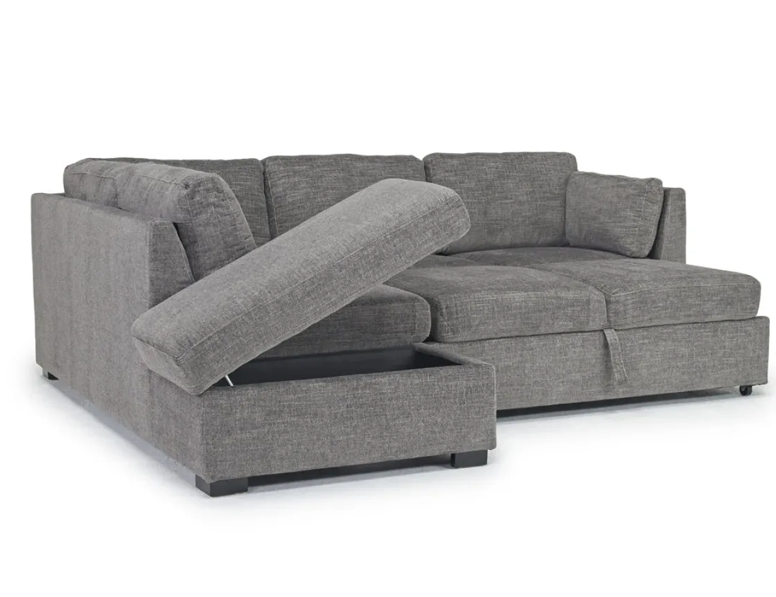 Mor Furniture Vivian Full Pullout Sofa Sleeper Tux Chaise In Gray, Left Facing