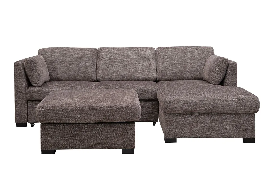 Mor Furniture Vivian Full Pullout Sofa Chaise In Gray Fabric, Left Facing