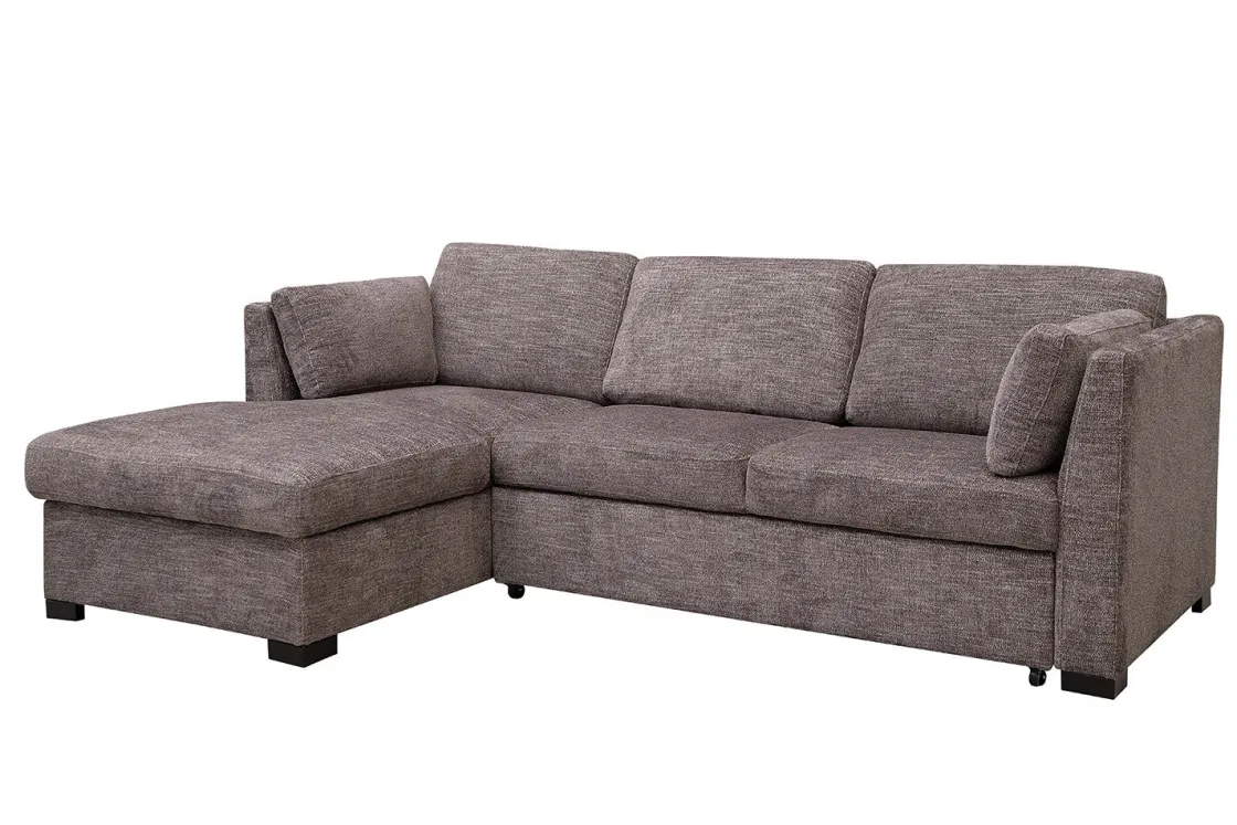 Mor Furniture Vivian Full Pullout Sofa Chaise In Gray Fabric, Left Facing
