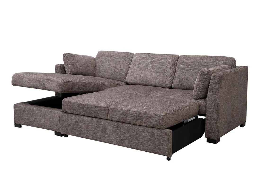 Mor Furniture Vivian Full Pullout Sofa Chaise In Gray Fabric, Left Facing