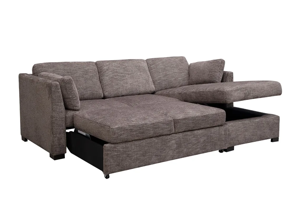 Mor Furniture Vivian Full Pullout Sofa Chaise In Gray Fabric, Left Facing