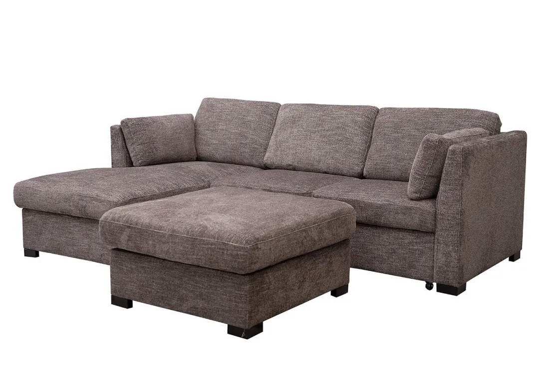 Mor Furniture Vivian Full Pullout Sofa Chaise In Gray Fabric, Left Facing
