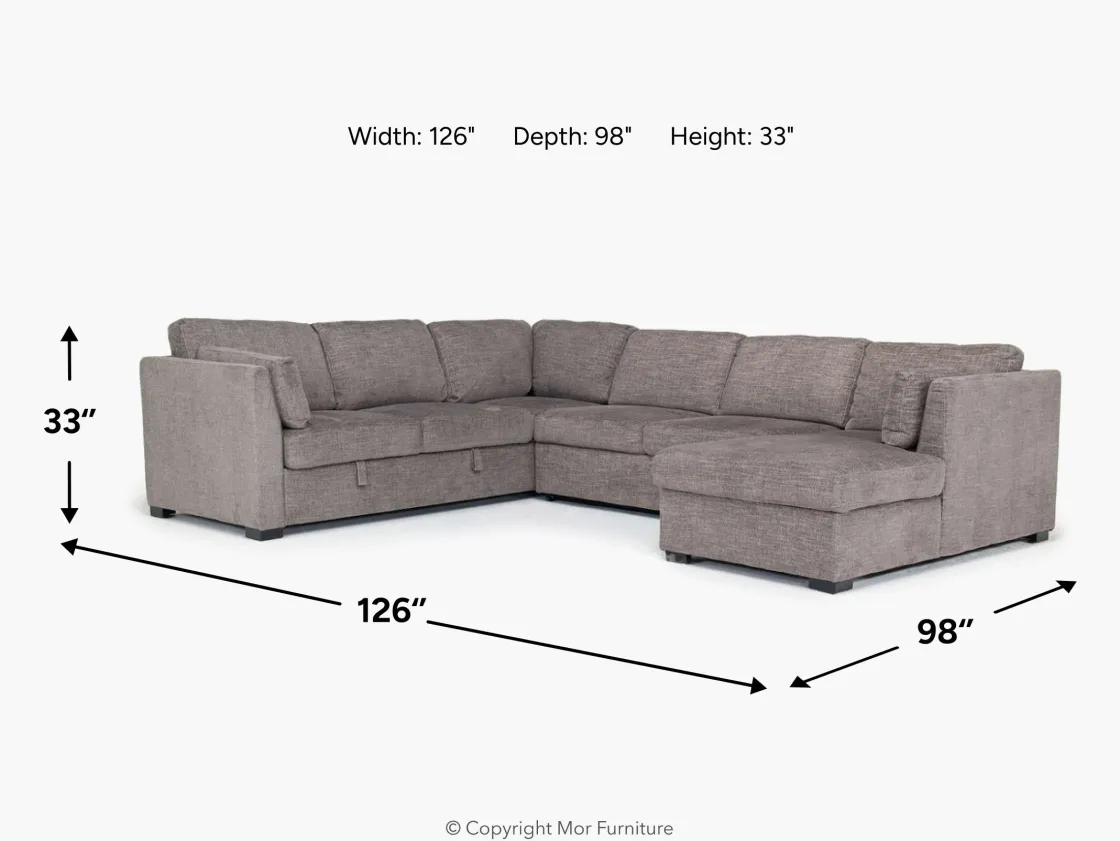 Mor Furniture Vivian Full Pullout Tux Chaise Sectional W/ Storage In Gray, Left Facing