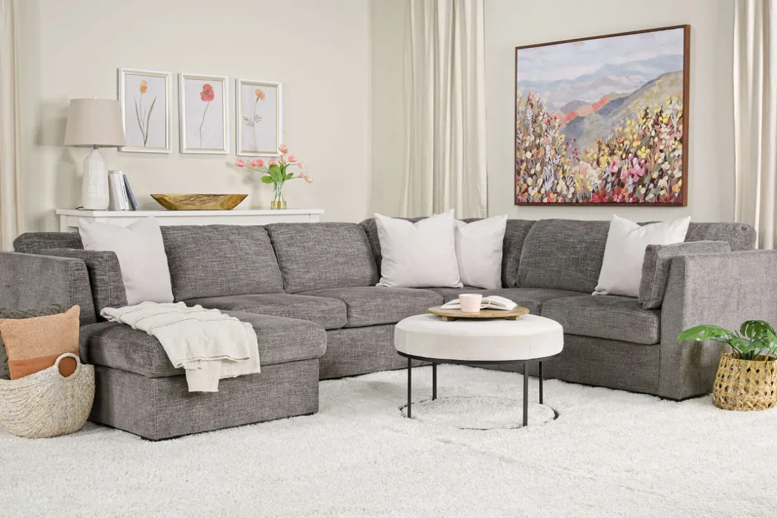 Mor Furniture Vivian Full Pullout Tux Chaise Sectional W/ Storage In Gray, Left Facing