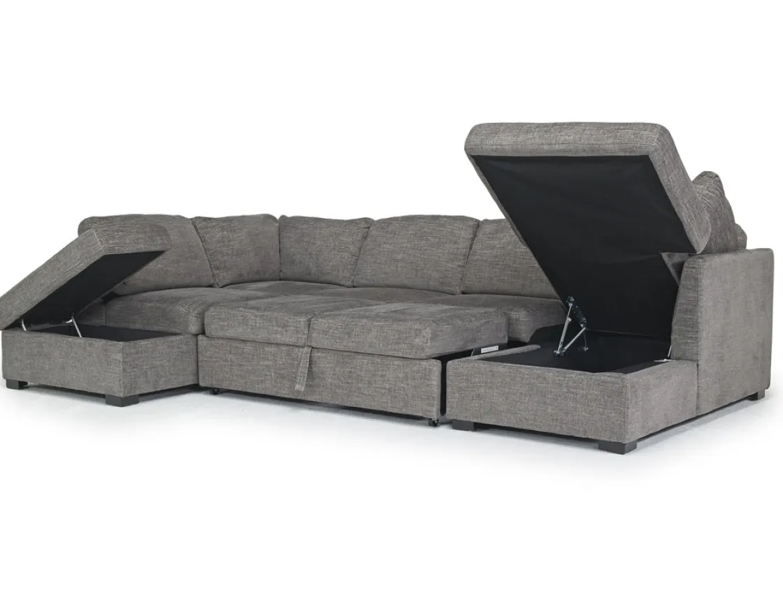 Mor Furniture Vivian Full Pullout Tux Chaise Sectional W/ Storage In Gray, Left Facing