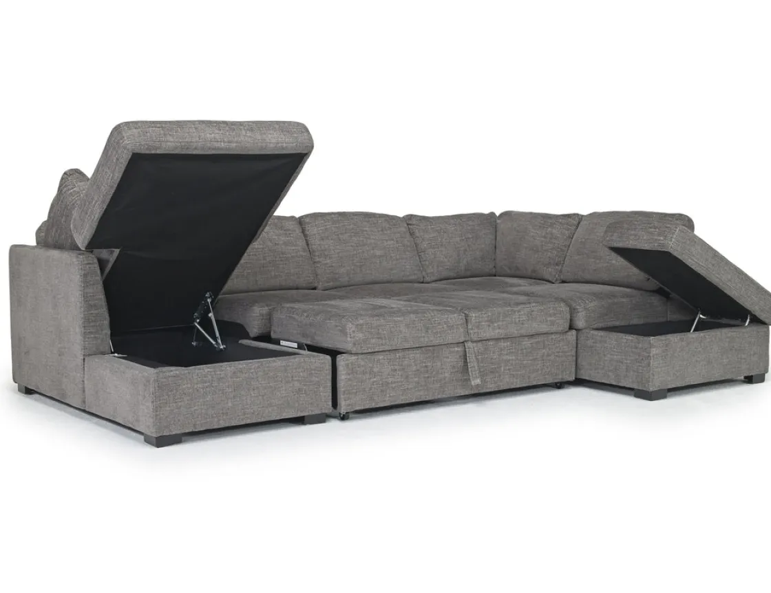 Mor Furniture Vivian Full Pullout Tux Chaise Sectional W/ Storage In Gray, Left Facing