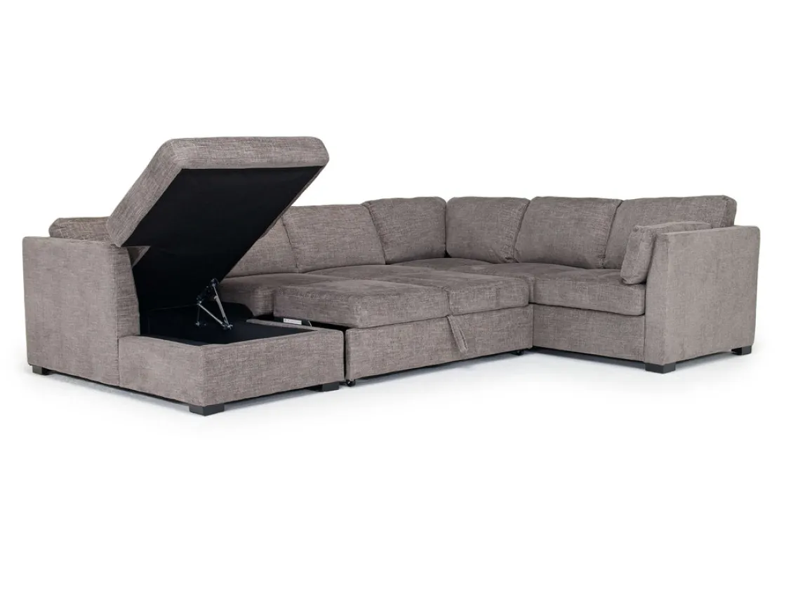 Mor Furniture Vivian Full Pullout Tux Chaise Sectional W/ Storage In Gray, Left Facing