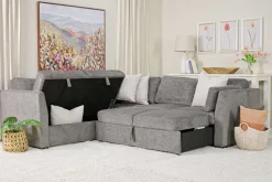 Mor Furniture Vivian Full Tux Sleeper Sectional In Gray Fabric, Left Facing