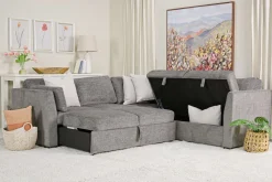 Mor Furniture Vivian Full Tux Sleeper Sectional In Gray Fabric, Left Facing