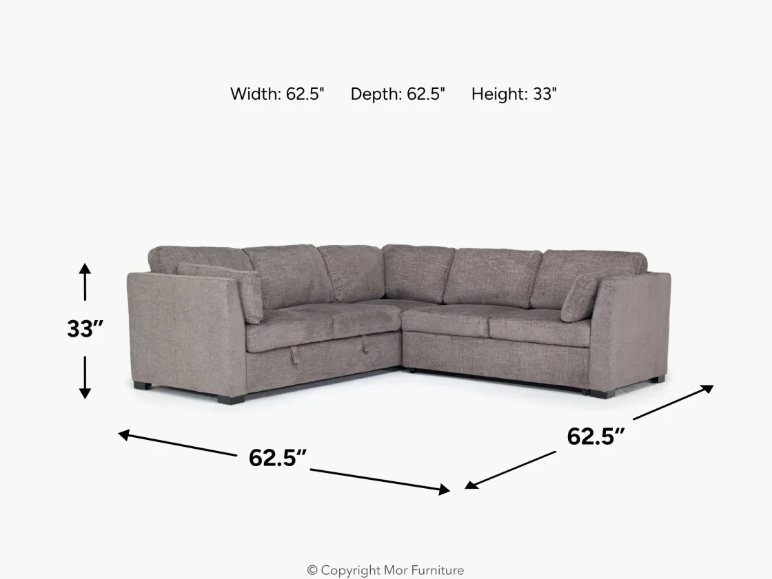 Mor Furniture Vivian Full Tux Sleeper Sectional In Gray Fabric, Left Facing