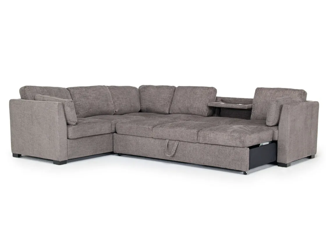 Mor Furniture Vivian Full Tux Sleeper Sectional In Gray Fabric, Left Facing
