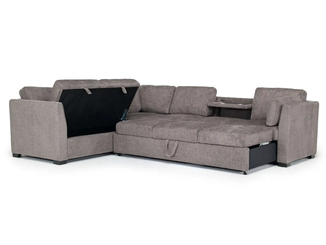 Mor Furniture Vivian Full Tux Sleeper Sectional In Gray Fabric, Left Facing