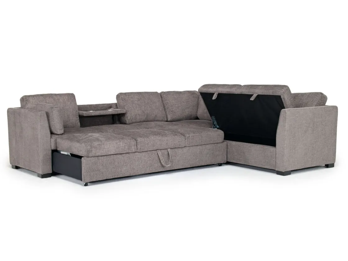 Mor Furniture Vivian Full Tux Sleeper Sectional In Gray Fabric, Left Facing