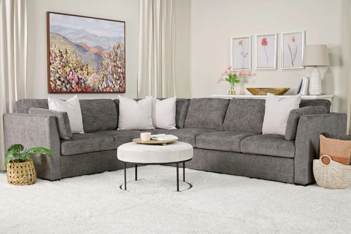 Mor Furniture Vivian Full Tux Sleeper Sectional In Gray Fabric, Left Facing